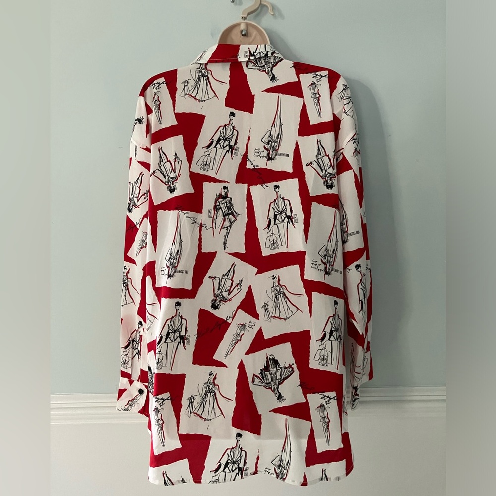 Karl Lagerfield Paris graphic print top baggy art to wear eclectic minimalist 2X - Picture 2 of 9